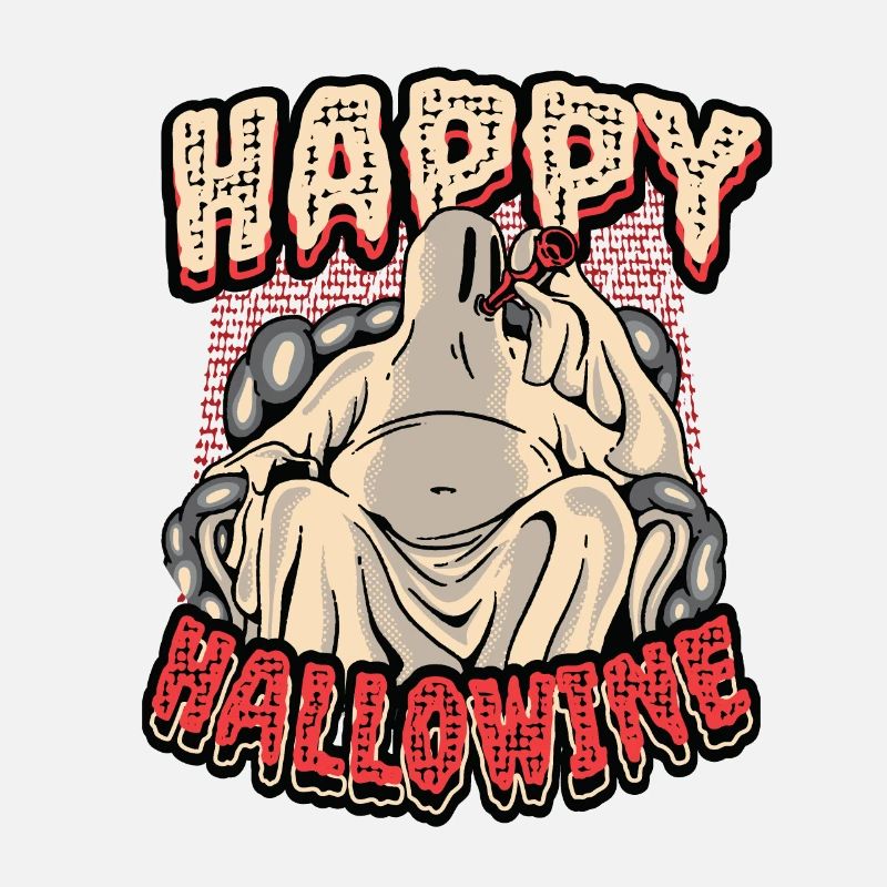 Happy Halloween ghost drinks wine