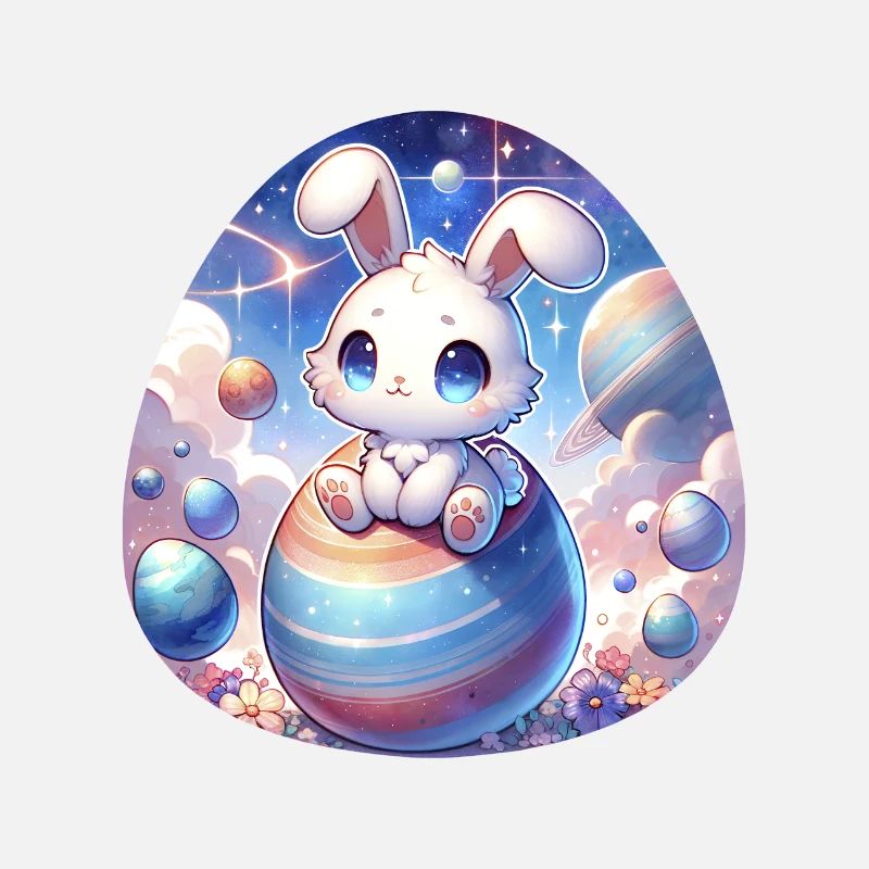 Chibi-Hase im Raum mit Ostereiern