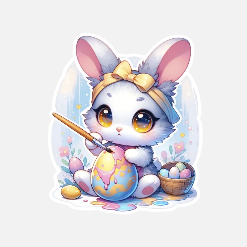 Sweet Chibi Bunny With Hair Band And Easter Eggs