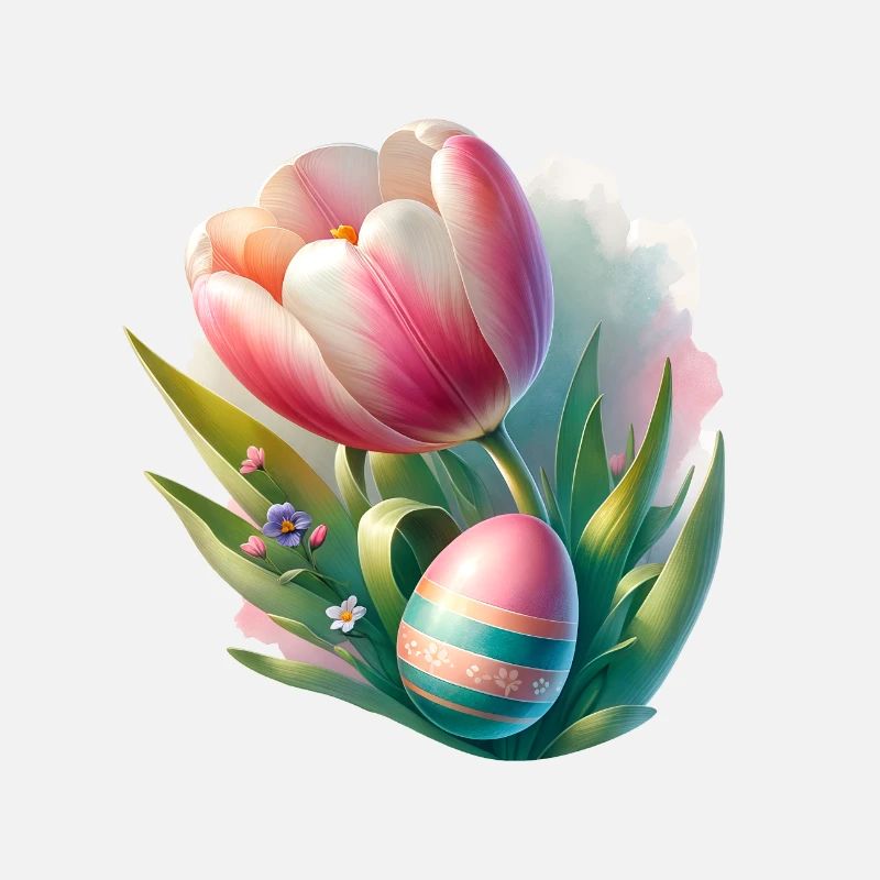 Spring Colorful Tulip With Easter Egg