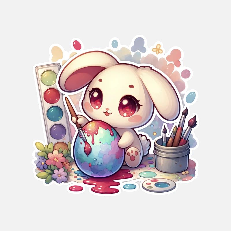 Hase malt ein Osterei Aquarell