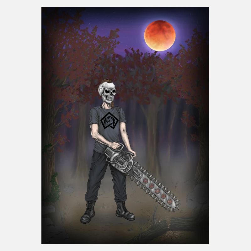 Forest worker, forester, chainsaw, full moon