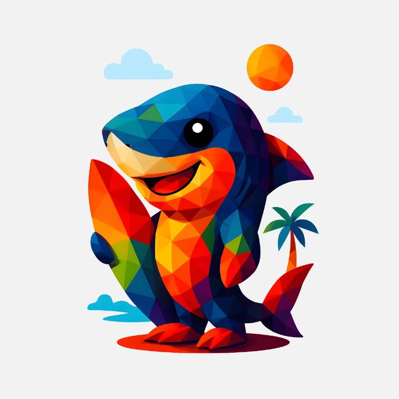 WPAP Polygon Kawaii Style Animals Surfer