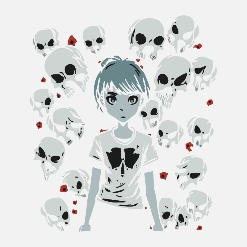 Totenkopf, Knochen und Cartoon-Mädchen