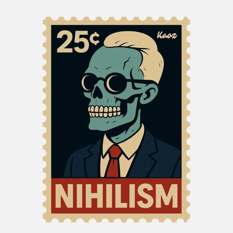 Nihilism Postage Stamp – Skeleton in Suit