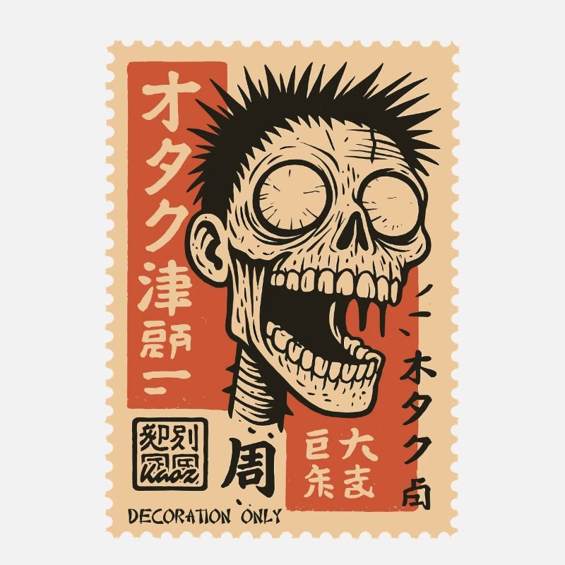 Zombie stamp with Japanese text decoration