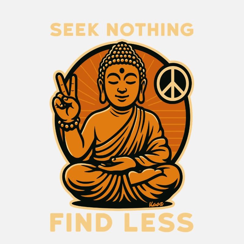 Buddha mit Peace-Zeichen und Spruch in Retro-Optik