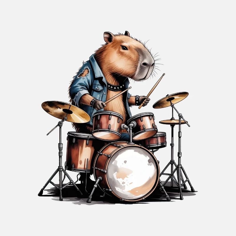Cooles Capybara spielt Schlagzeug