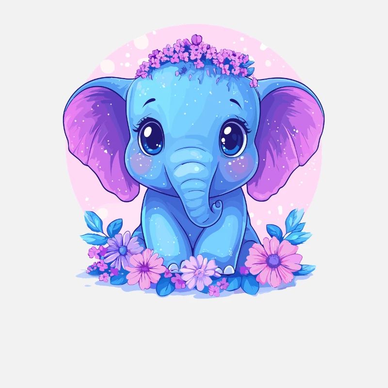 Blauer Baby Elefant Mit Blumen