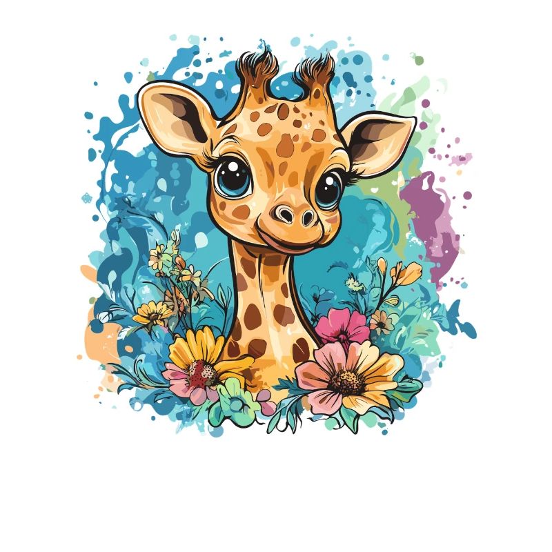 Girafe joyeuse avec des fleurs