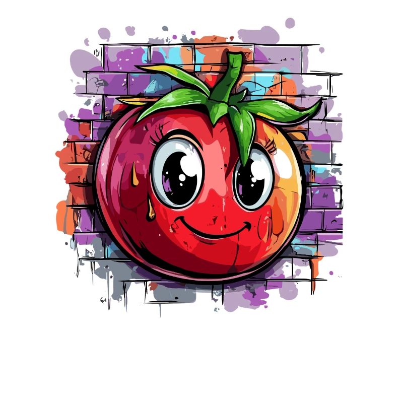 Tomate devant un mur de graffitis