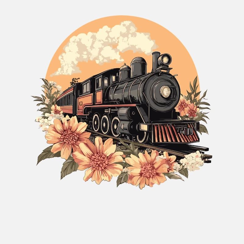 Vieux Train Avec Des Fleurs