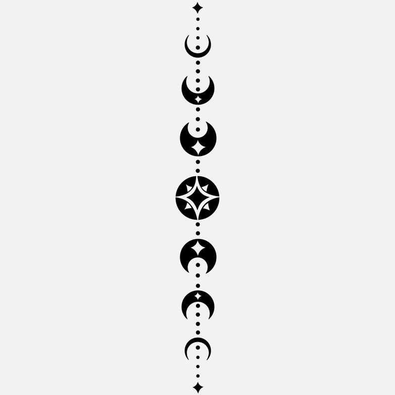Totem mit Mondphasen und Sternen. Black.