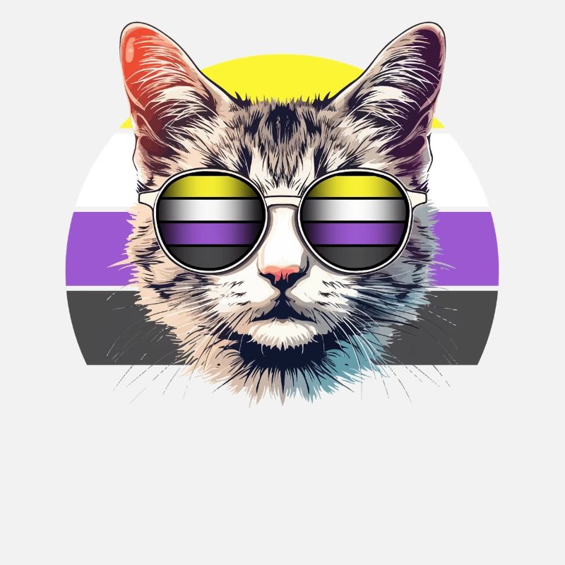 Nonbinary Pride Cool Cat with Sunglasses Retro