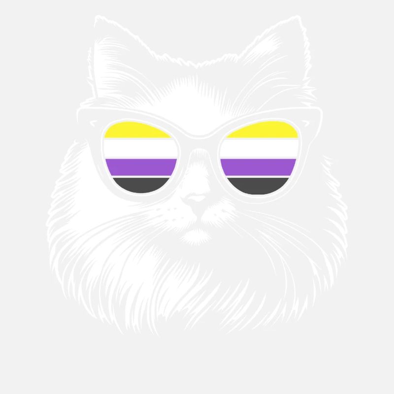 Fluffy Cat with Nonbinary Pride Glasses Enby