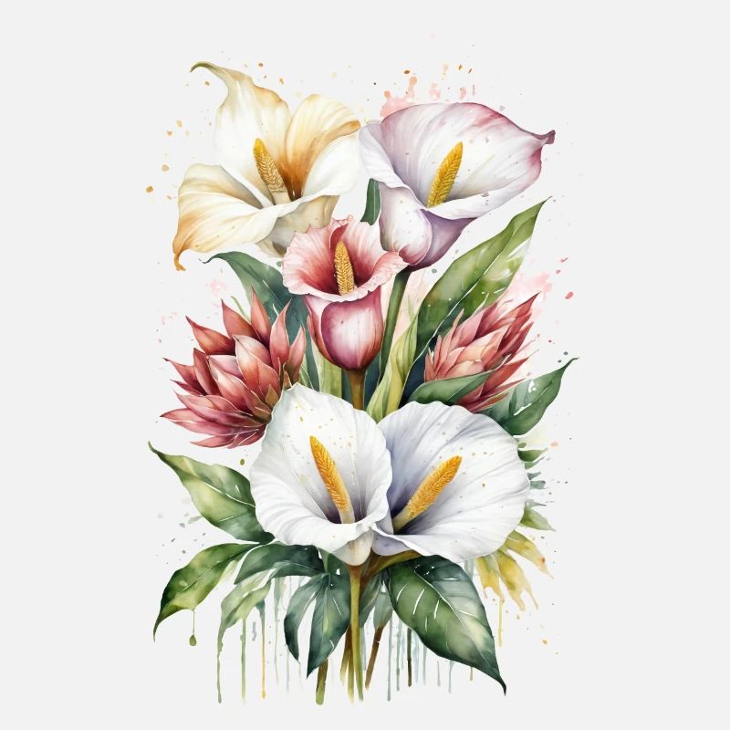 Lys Calla et fleurs de Protea à l’aquarelle