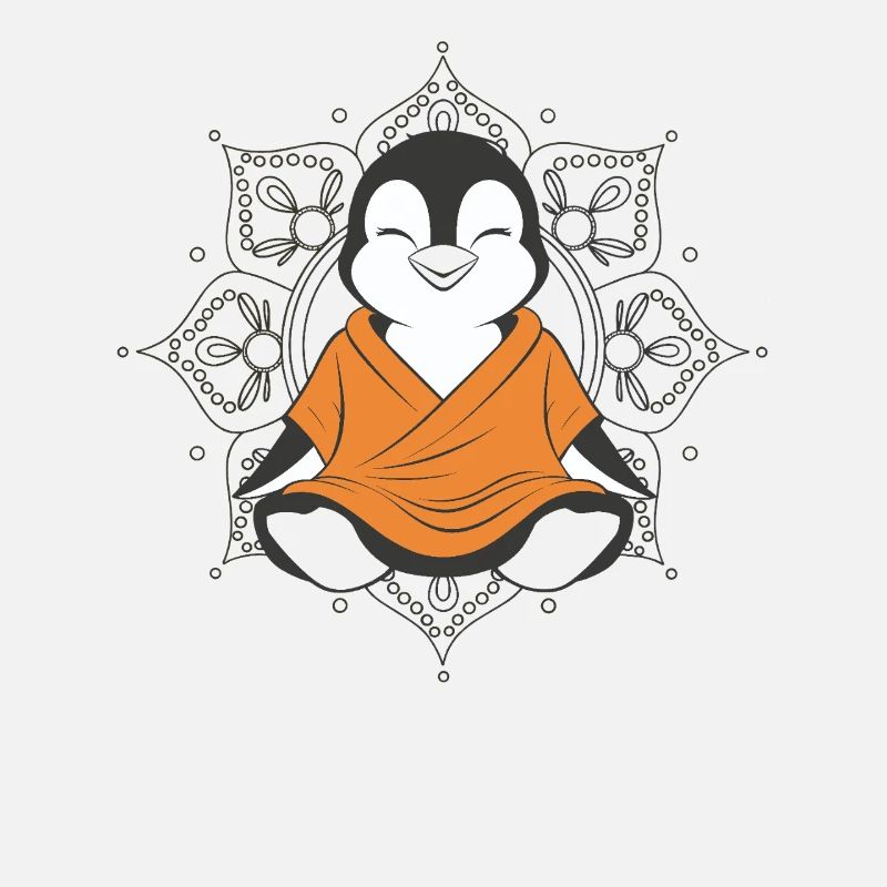 Meditating penguin with mandala background