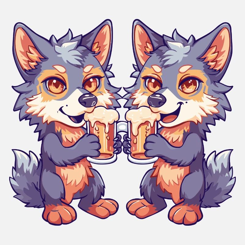 Wolf Comic Bier Lustig Saufen