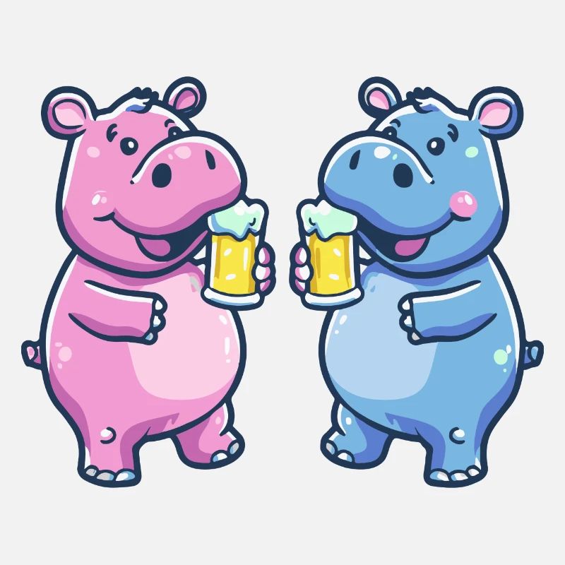 Nilpferd Comic Tier Bier Lustig Saufen