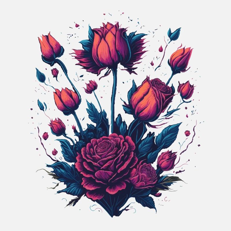 Rose shrub neon tattoo style