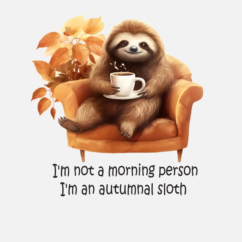 Cute autumn sloth with coffee for coffee drinkers