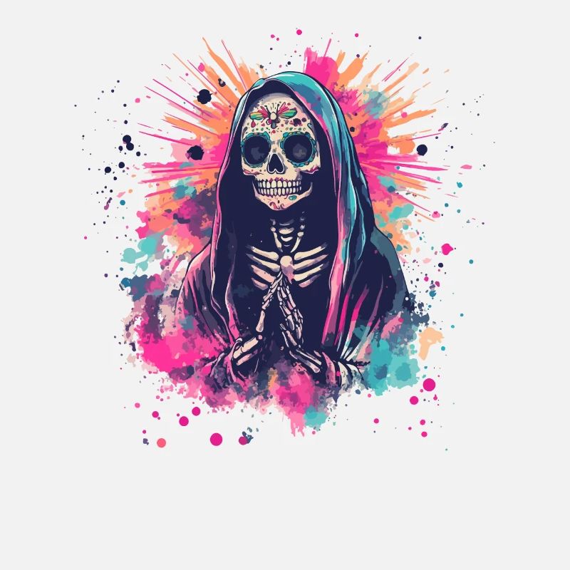 Praying skeleton with bright colors