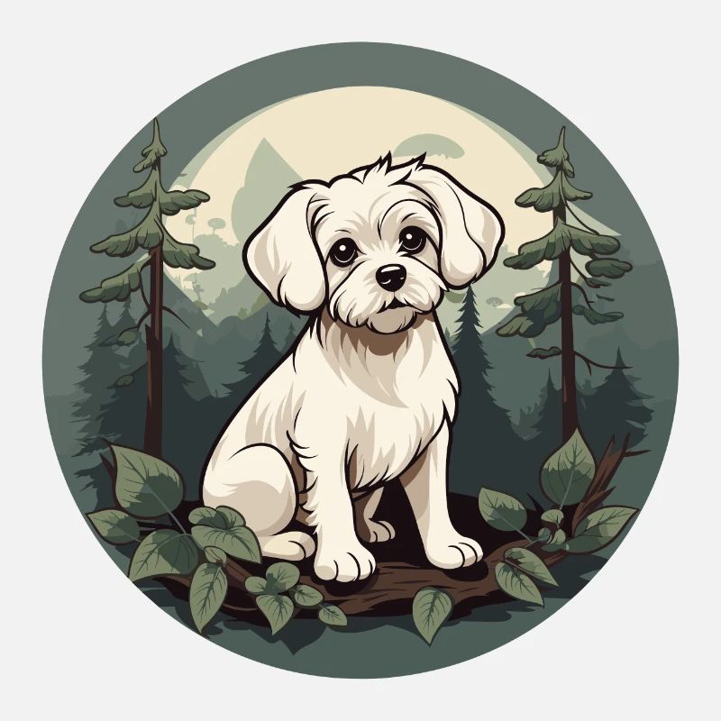 Chien maltais dans la forêt