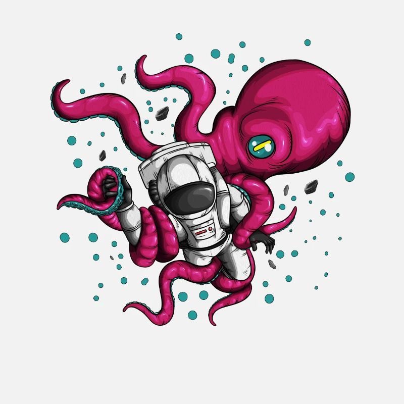 Costume spatial avec extraterrestre et cosmonaute pieuvre