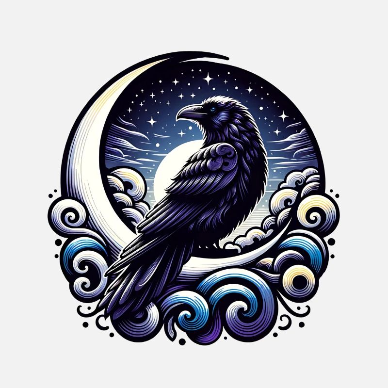 Raven at Night Moon Mystic