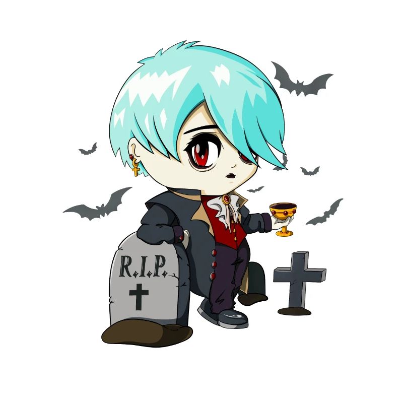 Gothic Vampire Emo Anime Goth Chibi On Graveyard