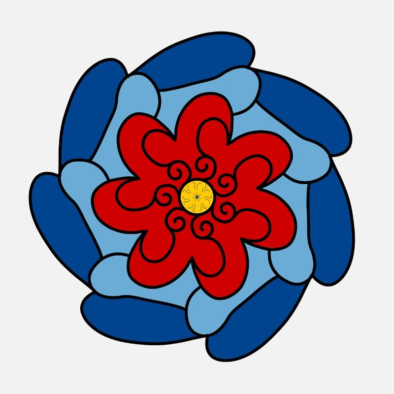 Fleur rouge mandala bleu