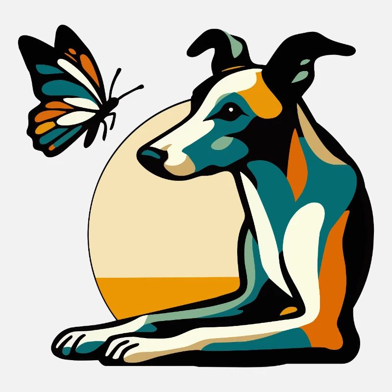 Bunter Hund mit Schmetterling