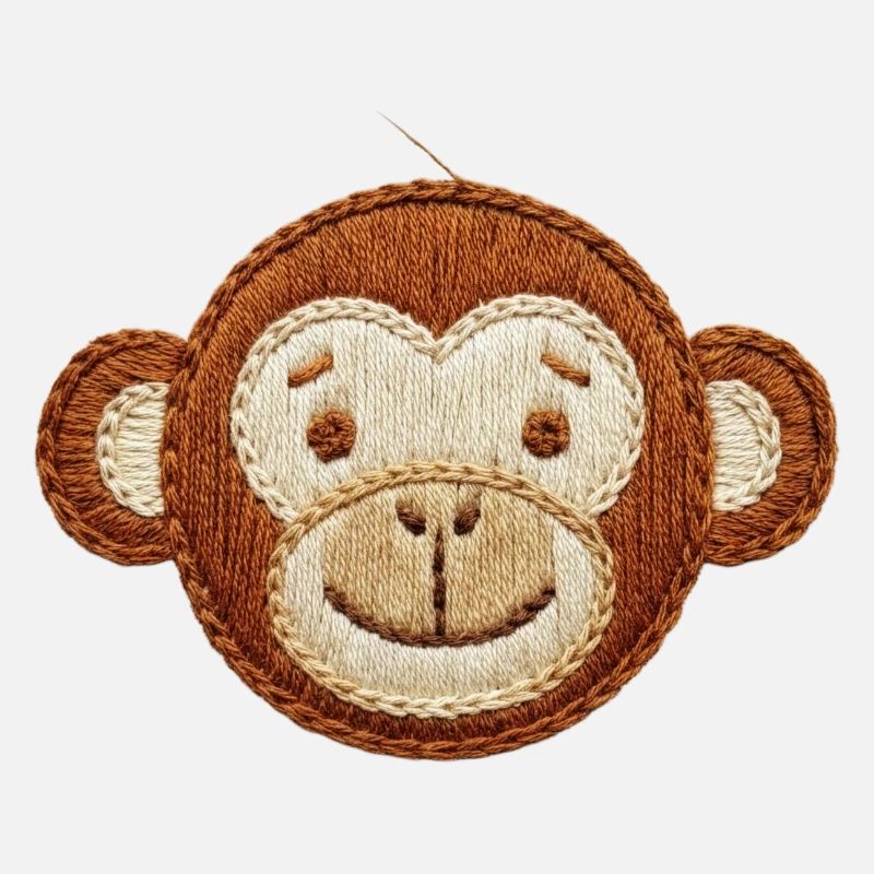 Embroidered cute monkey head playful animal(printed)
