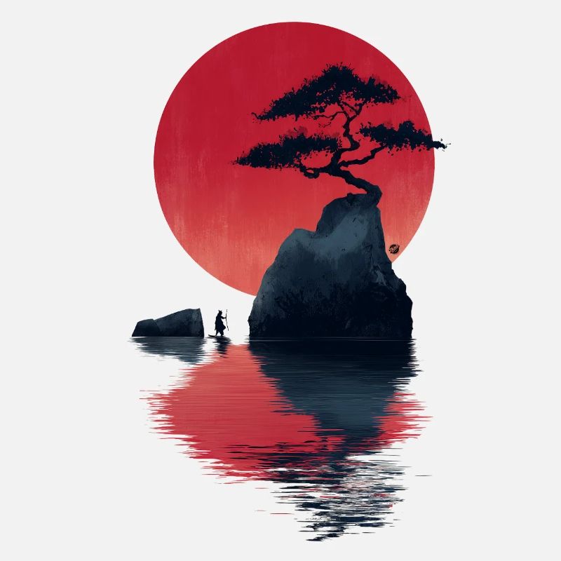 Île du Coucher de Soleil Zen Rouge