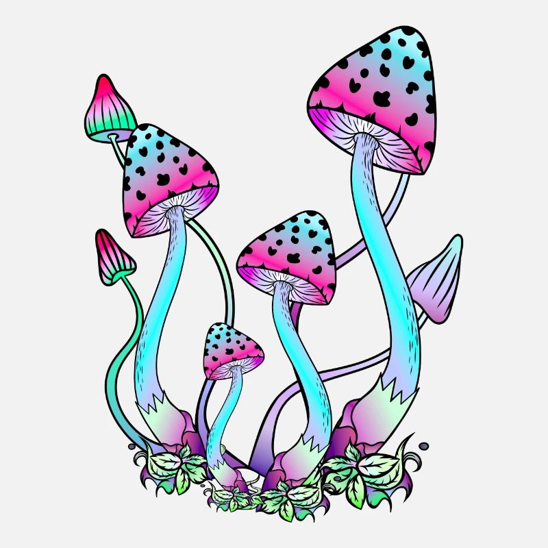 Neon-colored mushrooms, psychedelic mushroom art