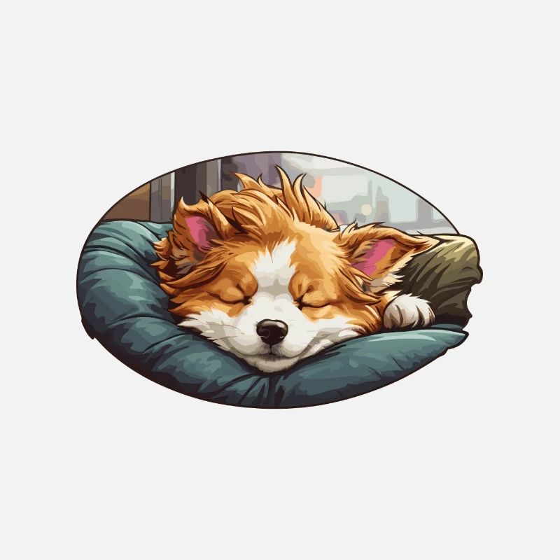 Sleeping corgi on a pillow