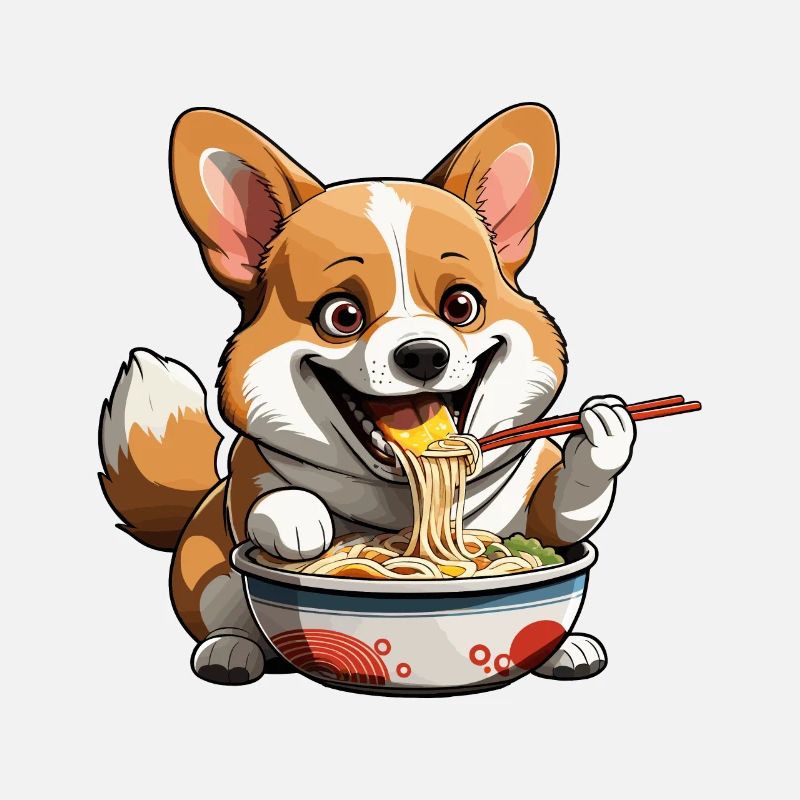Corgi eats ramen