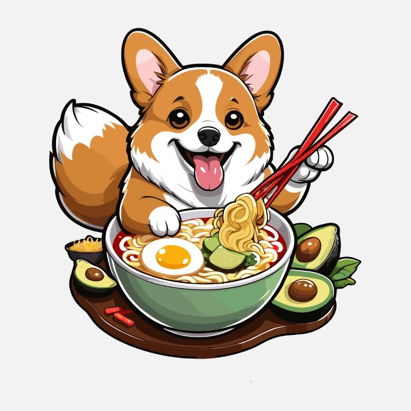 Corgi with ramen and chopsticks