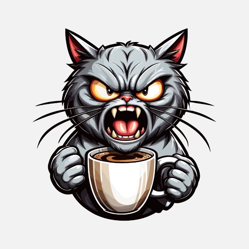 Gray cat with coffee