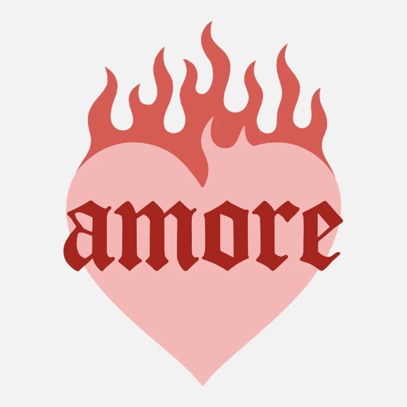 Amore in Gothic font with fire