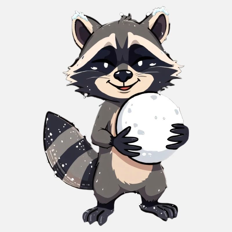 Waschbär mit grossem Schneeball