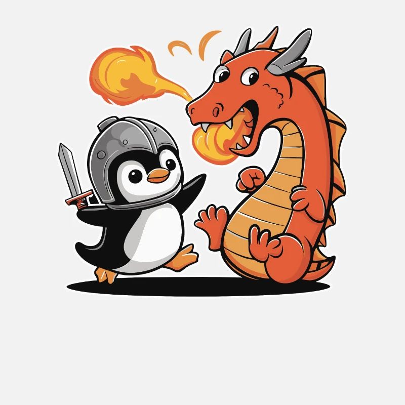 Ritter Pinguin Kämpft Gegen Drachen