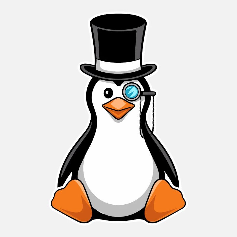 Pingouin élégant avec chapeau haut de forme et monocle