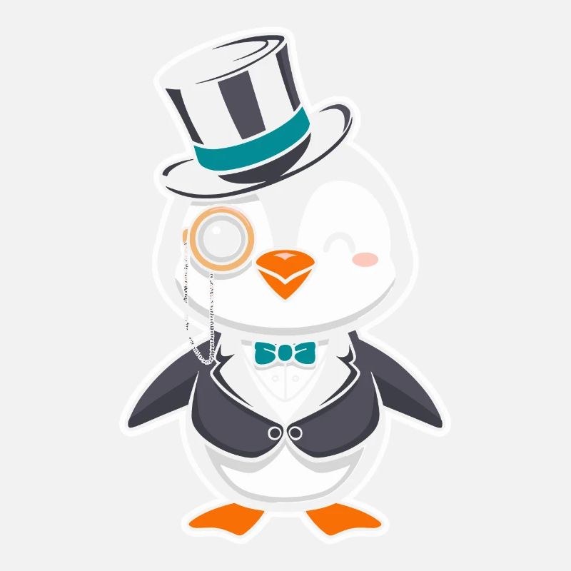 Pingouin élégant avec chapeau haut de forme et monocle
