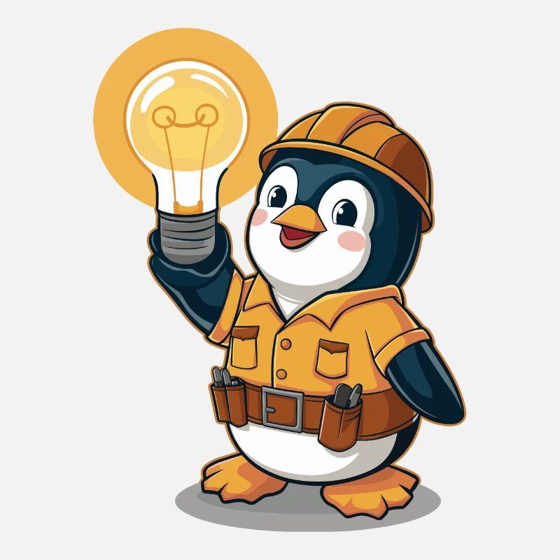 Penguin Electrician With Light Bulb
