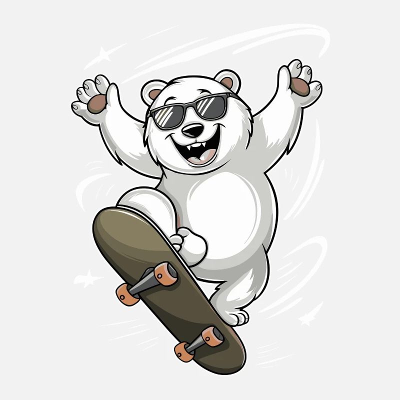 Funny bear with skateboard in action
