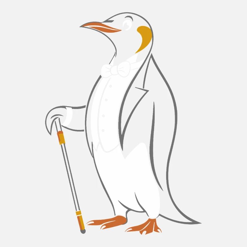 Elégant pingouin en queue de pie avec bâton de marche