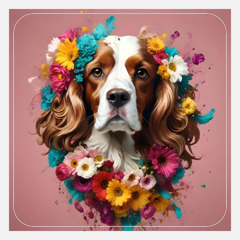 Cocker épagneul, fleurs