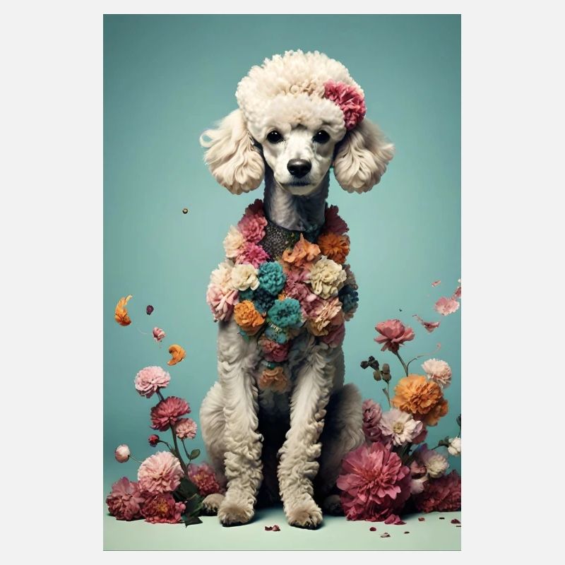 Poodle with flowers