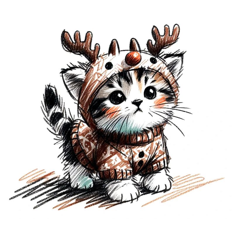 Katze mit Rentiergeweih und Pullover